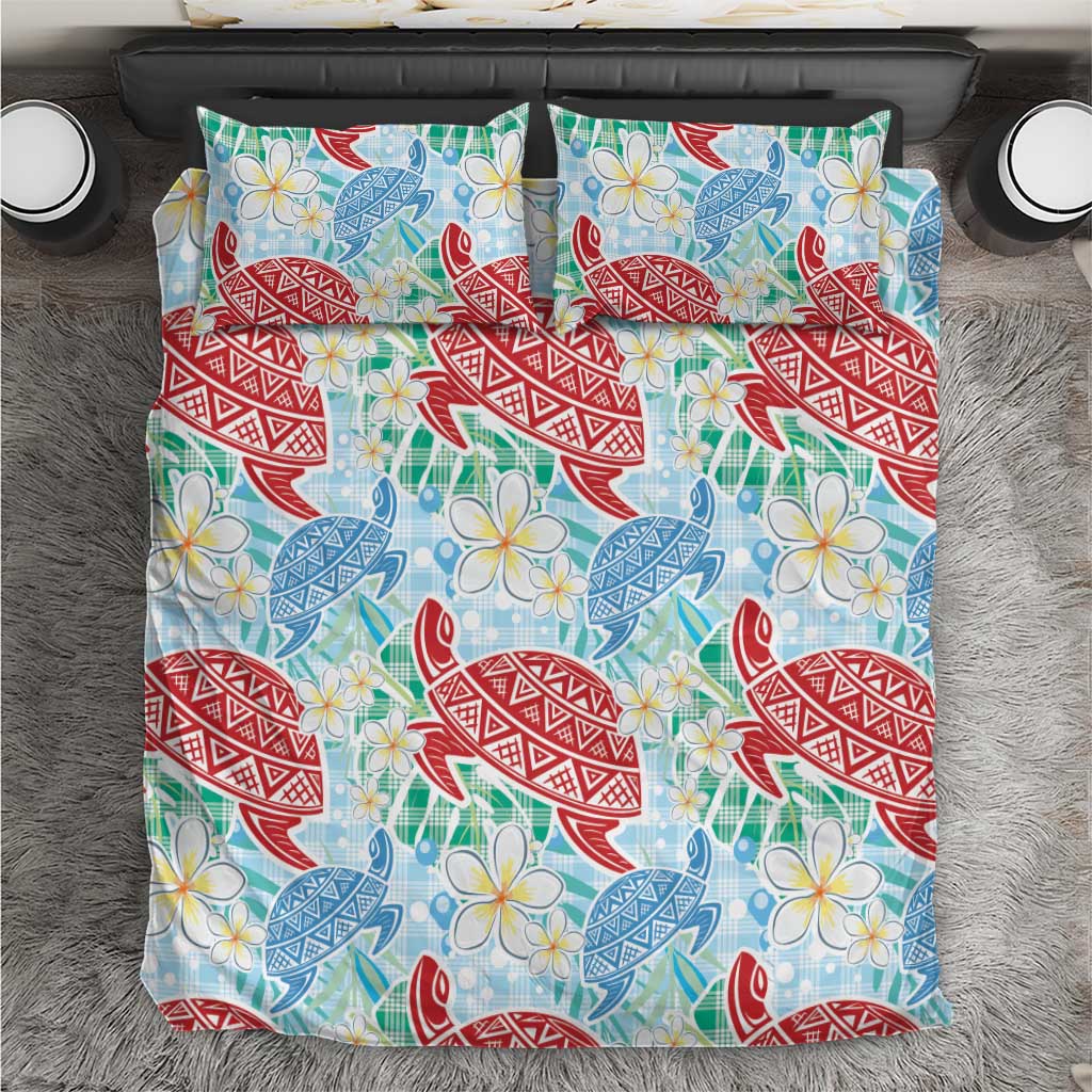 Palaka with Honu and Plumeria Bedding Set Hawaiian Heritage Spirit LT9 Blue - Polynesian Pride