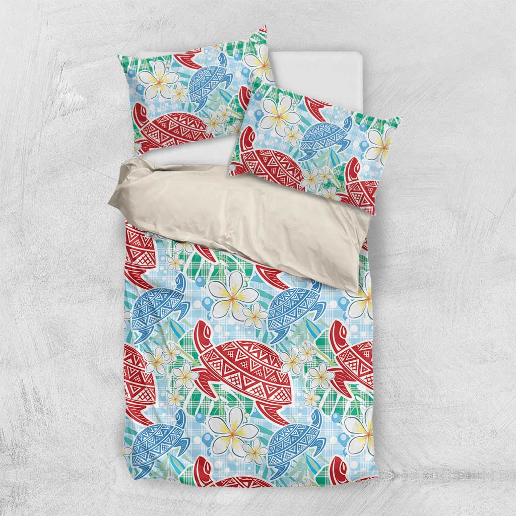Palaka with Honu and Plumeria Bedding Set Hawaiian Heritage Spirit LT9 US Twin 172cm x 218cm Blue - Polynesian Pride