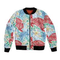 Palaka with Honu and Plumeria Bomber Jacket Hawaiian Heritage Spirit LT9 Unisex Blue - Polynesian Pride