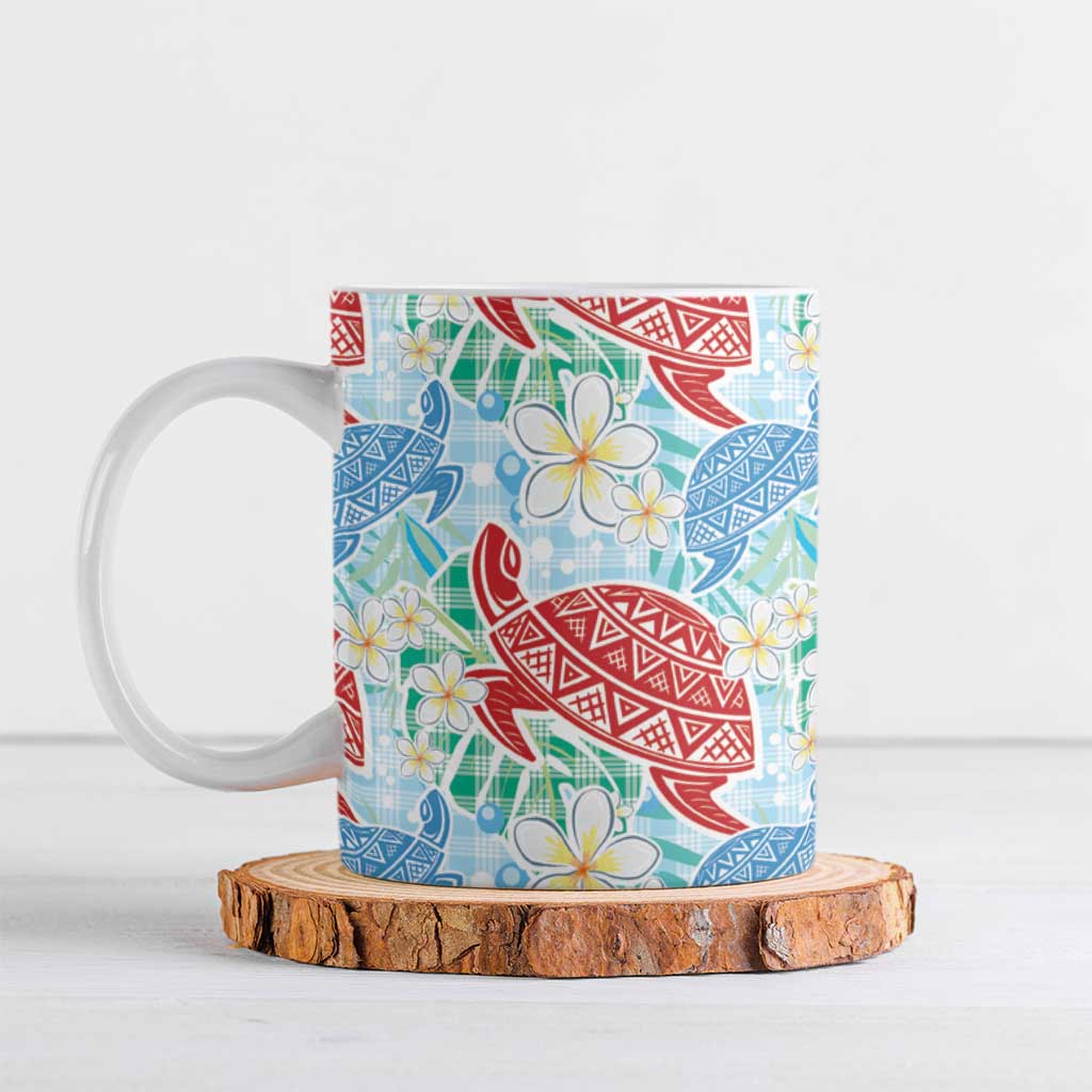 Palaka with Honu and Plumeria Ceramic Mug Hawaiian Heritage Spirit LT9 Blue - Polynesian Pride