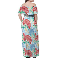 Palaka with Honu and Plumeria Off Shoulder Maxi Dress Hawaiian Heritage Spirit LT9 - Polynesian Pride
