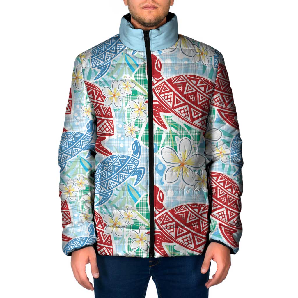 Palaka with Honu and Plumeria Padded Jacket Hawaiian Heritage Spirit LT9 Men Blue - Polynesian Pride