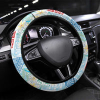 Palaka with Honu and Plumeria Steering Wheel Cover Hawaiian Heritage Spirit LT9 Universal Fit Blue - Polynesian Pride