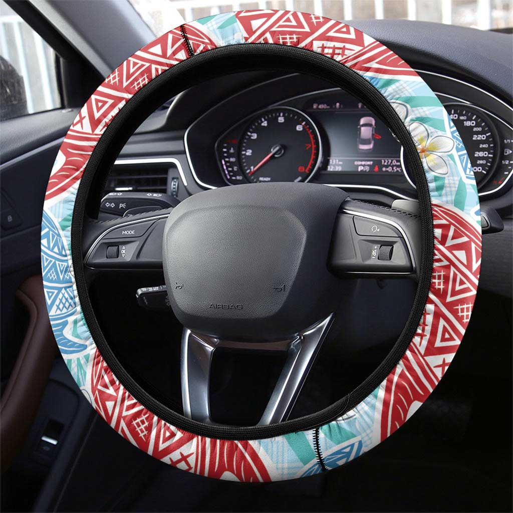 Palaka with Honu and Plumeria Steering Wheel Cover Hawaiian Heritage Spirit LT9 - Polynesian Pride