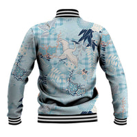 Blue Palaka Crane and Flowers Baseball Jacket Japan Heritage Spirit LT9 - Polynesian Pride