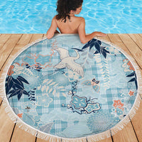 Blue Palaka Crane and Flowers Beach Blanket Japan Heritage Spirit LT9 - Polynesian Pride
