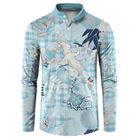 Blue Palaka Crane and Flowers Button Sweatshirt Japan Heritage Spirit LT9 Blue - Polynesian Pride