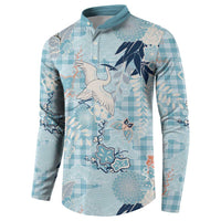 Blue Palaka Crane and Flowers Button Sweatshirt Japan Heritage Spirit LT9 - Polynesian Pride
