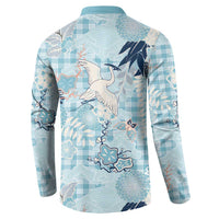 Blue Palaka Crane and Flowers Button Sweatshirt Japan Heritage Spirit LT9 - Polynesian Pride