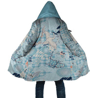 Blue Palaka Crane and Flowers Cloak Japan Heritage Spirit LT9 Unisex Blue - Polynesian Pride
