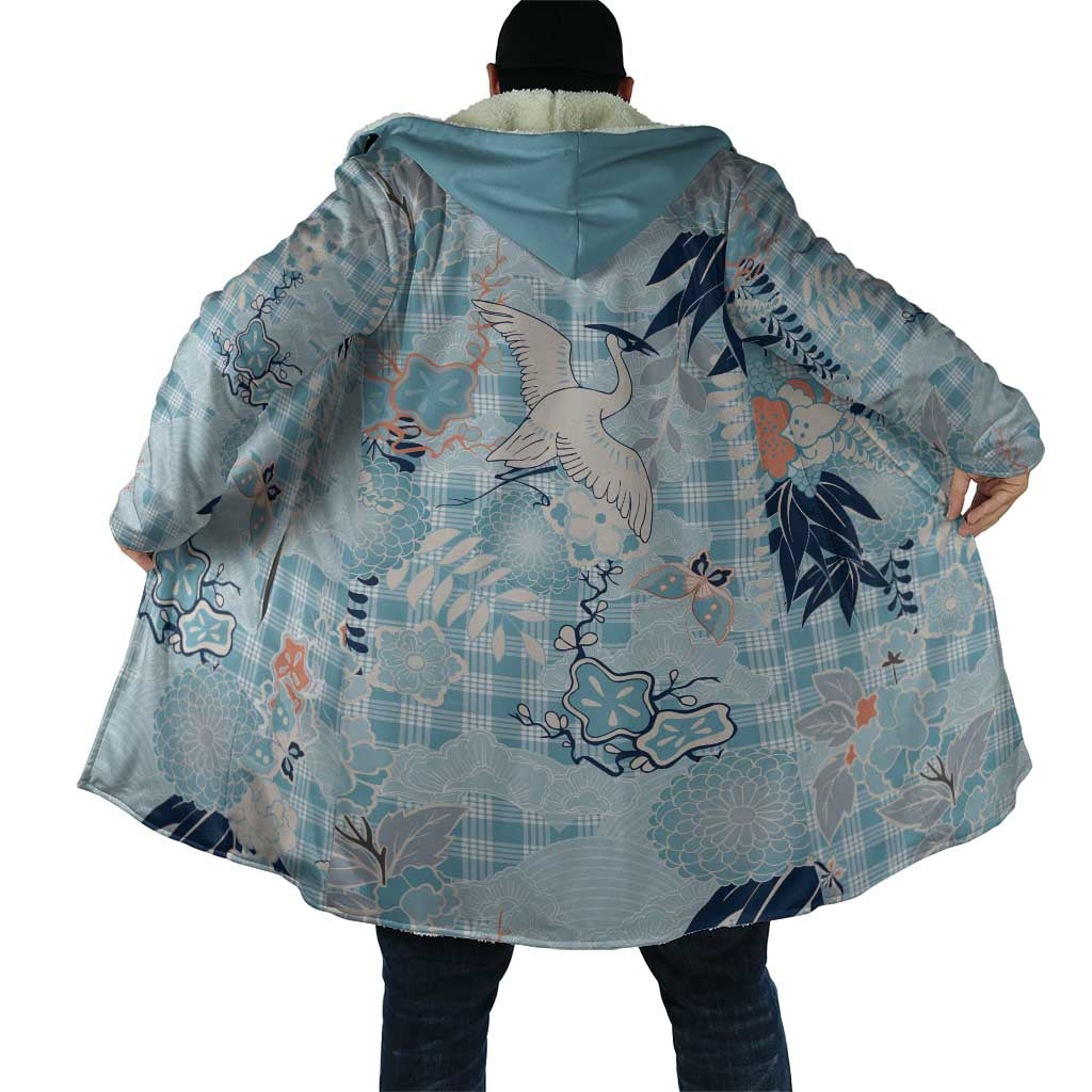 Blue Palaka Crane and Flowers Cloak Japan Heritage Spirit LT9 - Polynesian Pride