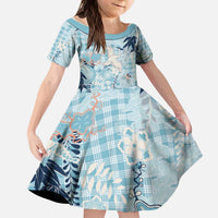 Blue Palaka Crane and Flowers Kid Short Sleeve Dress Japan Heritage Spirit LT9 KID Blue - Polynesian Pride