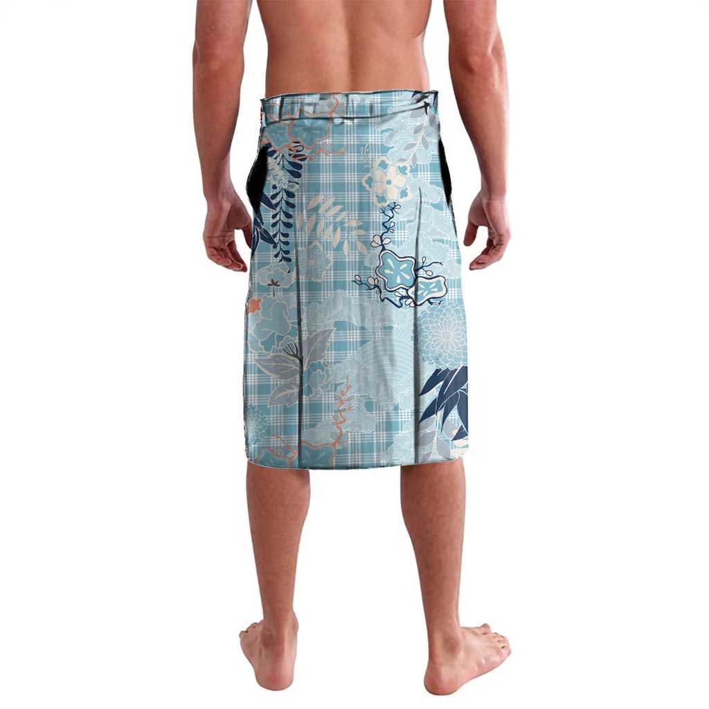 Blue Palaka Crane and Flowers Lavalava Japan Heritage Spirit LT9 - Polynesian Pride