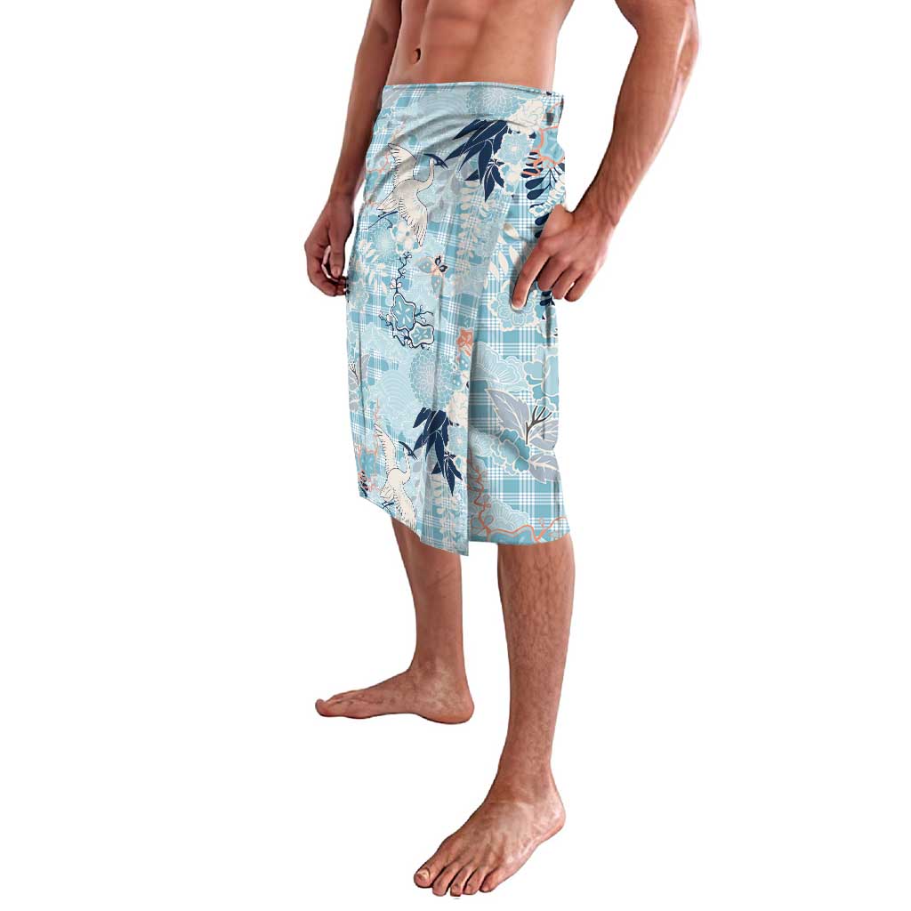 Blue Palaka Crane and Flowers Lavalava Japan Heritage Spirit LT9 - Polynesian Pride