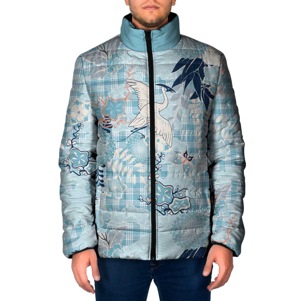 Blue Palaka Crane and Flowers Padded Jacket Japan Heritage Spirit LT9 Men Blue - Polynesian Pride