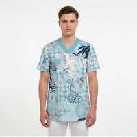 Blue Palaka Crane and Flowers Scrub Top Japan Heritage Spirit LT9 - Polynesian Pride