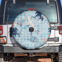Blue Palaka Crane and Flowers Spare Tire Cover Japan Heritage Spirit LT9 Blue - Polynesian Pride