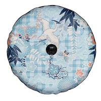 Blue Palaka Crane and Flowers Spare Tire Cover Japan Heritage Spirit LT9 - Polynesian Pride