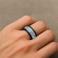 Blue Palaka Crane and Flowers Spinner Ring Japan Heritage Spirit LT9 - Polynesian Pride