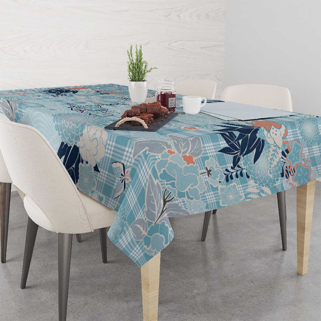 Blue Palaka Crane and Flowers Tablecloth Japan Heritage Spirit LT9 - Polynesian Pride