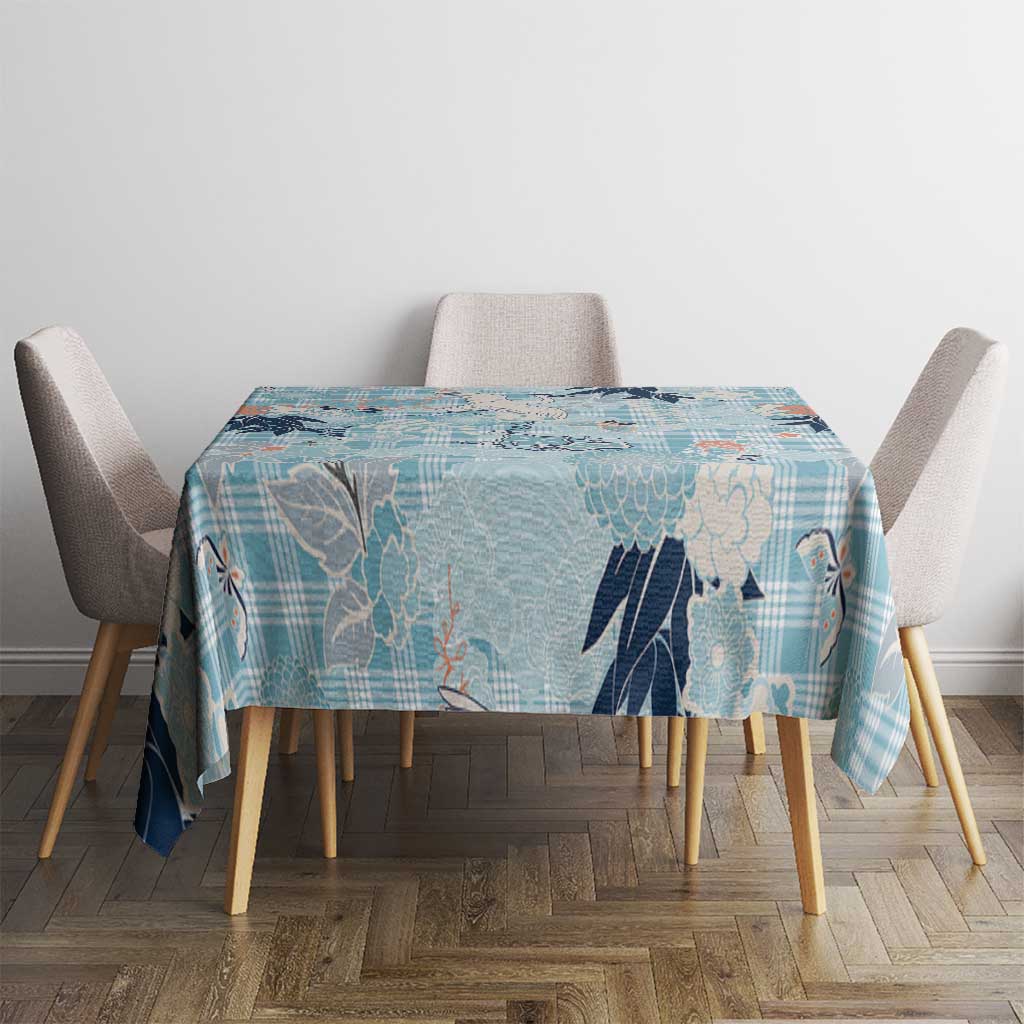 Blue Palaka Crane and Flowers Tablecloth Japan Heritage Spirit LT9 - Polynesian Pride