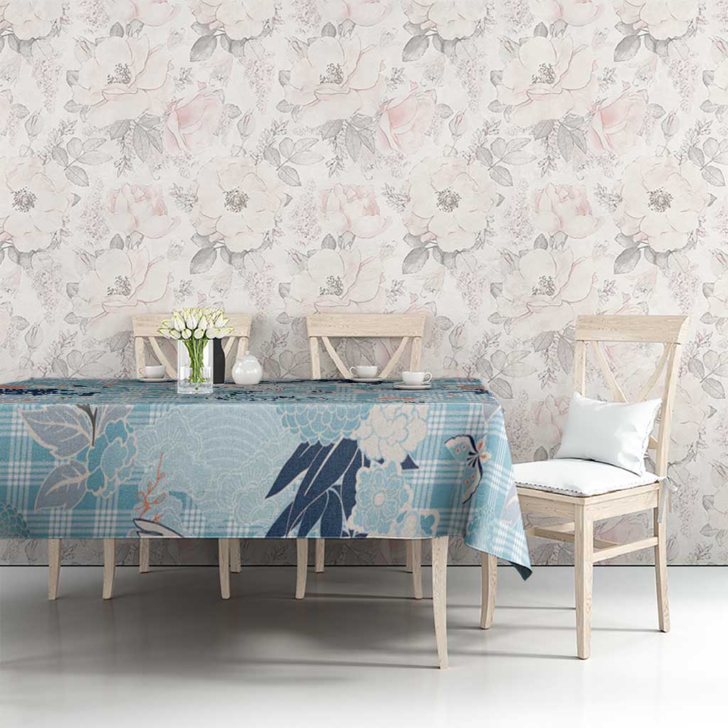 Blue Palaka Crane and Flowers Tablecloth Japan Heritage Spirit LT9 - Polynesian Pride