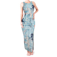 Blue Palaka Crane and Flowers Tank Maxi Dress Japan Heritage Spirit LT9 Women Blue - Polynesian Pride