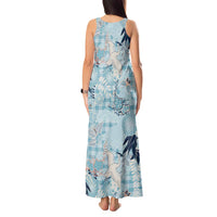 Blue Palaka Crane and Flowers Tank Maxi Dress Japan Heritage Spirit LT9 - Polynesian Pride