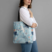 Blue Palaka Crane and Flowers Tote Bag Japan Heritage Spirit LT9 - Polynesian Pride