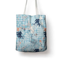 Blue Palaka Crane and Flowers Tote Bag Japan Heritage Spirit LT9 - Polynesian Pride