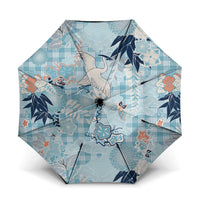 Blue Palaka Crane and Flowers Umbrella Japan Heritage Spirit LT9 One Size Folded 11.42 inch Opened Diameter 37.4 inch Blue - Polynesian Pride