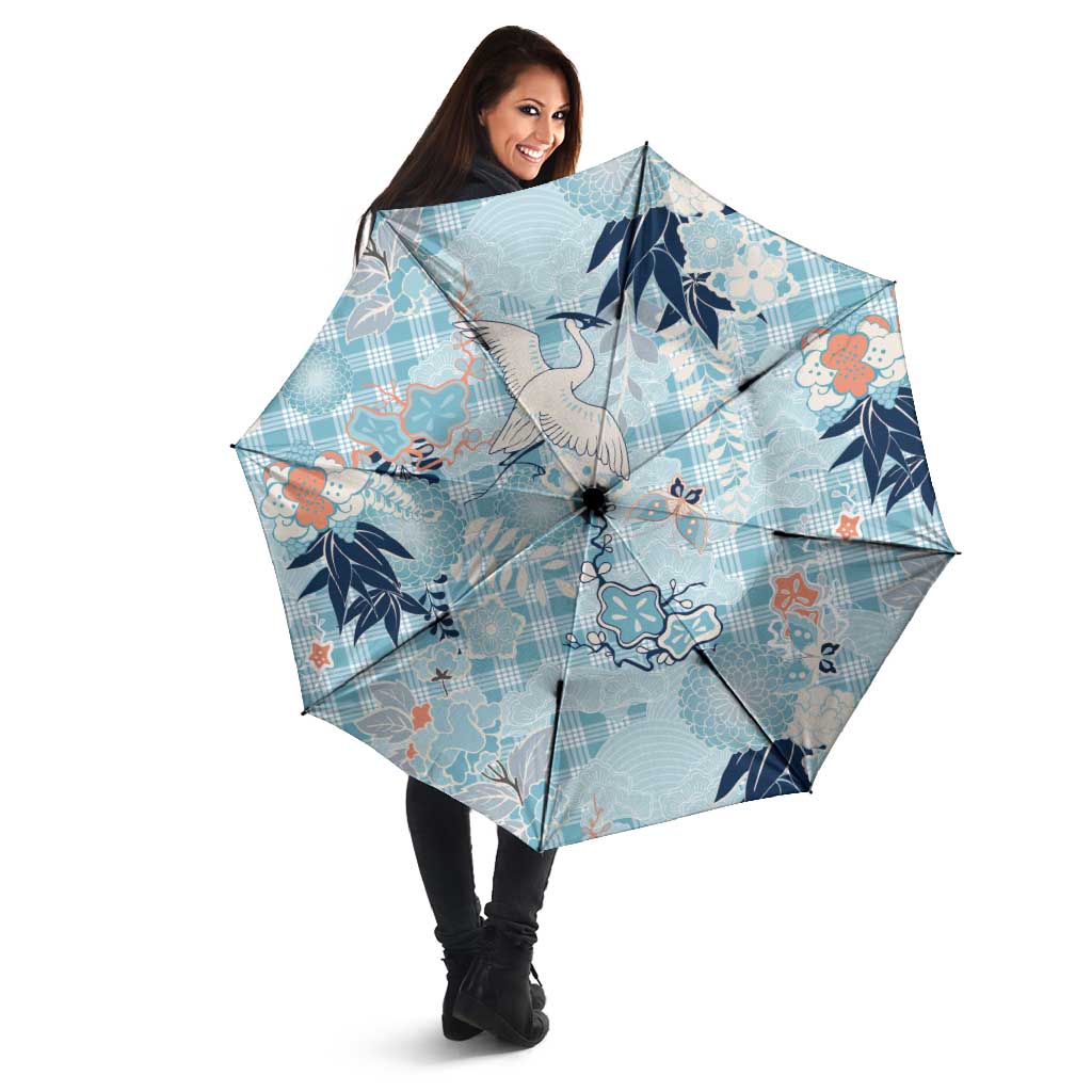 Blue Palaka Crane and Flowers Umbrella Japan Heritage Spirit LT9 - Polynesian Pride