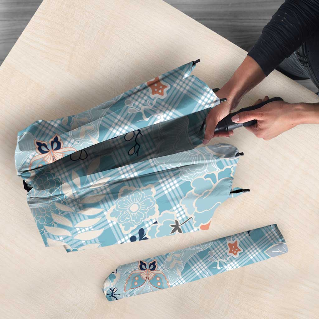 Blue Palaka Crane and Flowers Umbrella Japan Heritage Spirit LT9 - Polynesian Pride