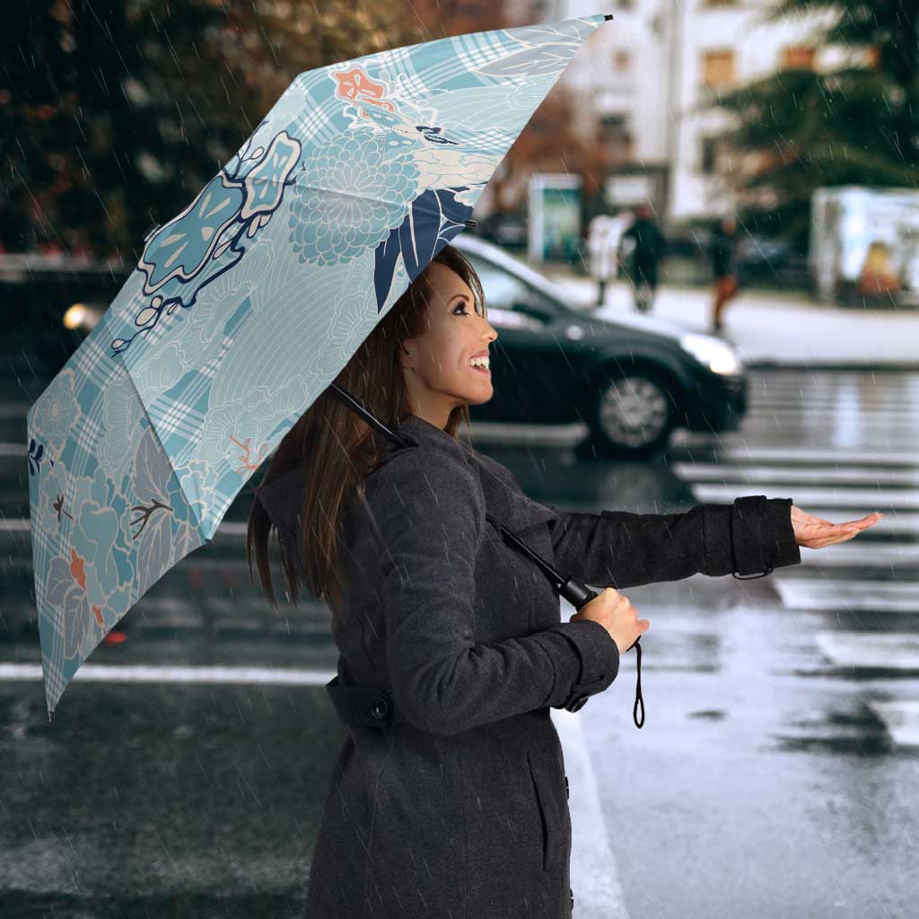 Blue Palaka Crane and Flowers Umbrella Japan Heritage Spirit LT9 - Polynesian Pride