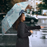 Blue Palaka Crane and Flowers Umbrella Japan Heritage Spirit LT9 - Polynesian Pride