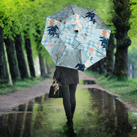 Blue Palaka Crane and Flowers Umbrella Japan Heritage Spirit LT9 - Polynesian Pride