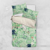 Green Palaka Crane and Flowers Bedding Set Japan Heritage Spirit LT9 US Twin 172cm x 218cm Green - Polynesian Pride