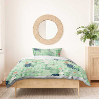 Green Palaka Crane and Flowers Bedding Set Japan Heritage Spirit LT9 - Polynesian Pride