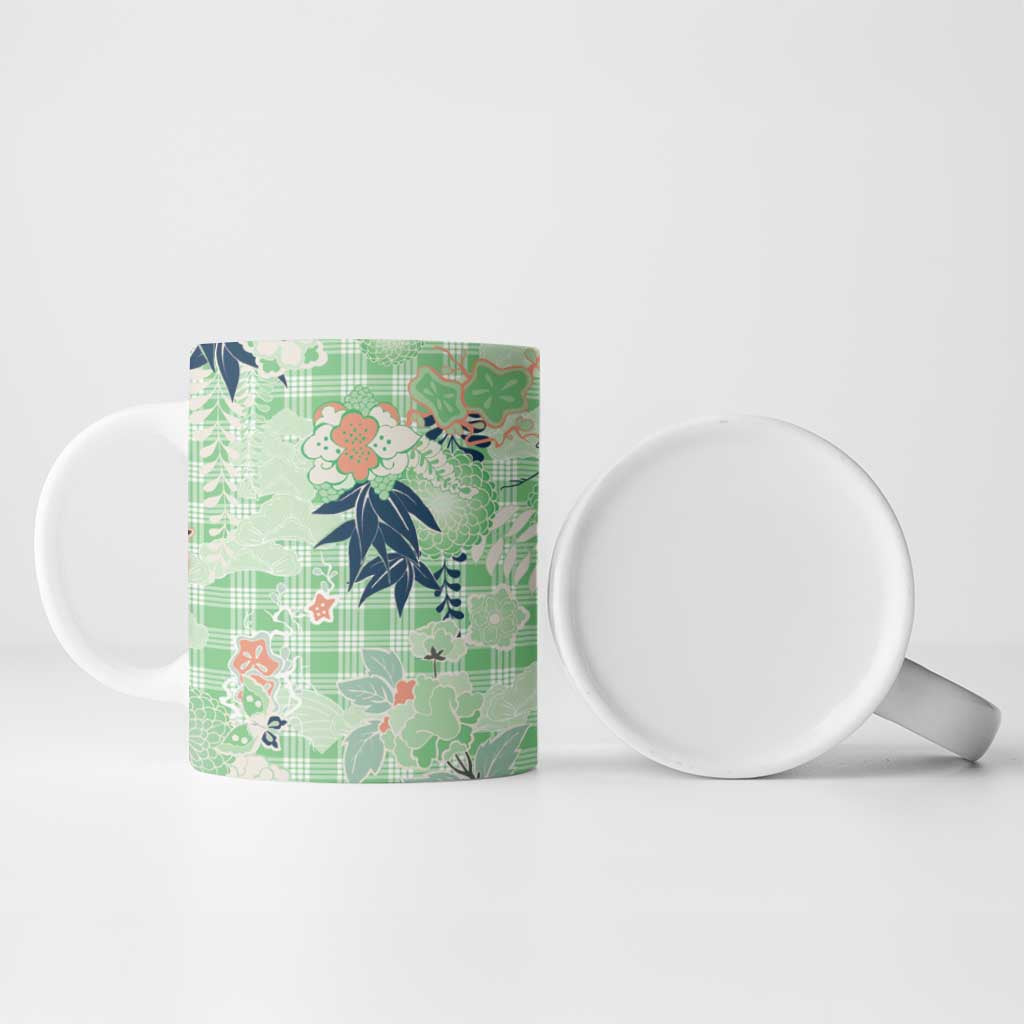 Green Palaka Crane and Flowers Ceramic Mug Japan Heritage Spirit LT9 - Polynesian Pride