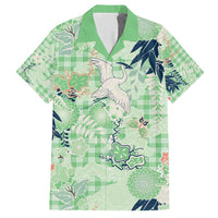 Green Palaka Crane and Flowers Hawaiian Shirt Japan Heritage Spirit LT9 Green - Polynesian Pride