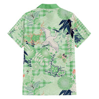 Green Palaka Crane and Flowers Hawaiian Shirt Japan Heritage Spirit LT9 - Polynesian Pride