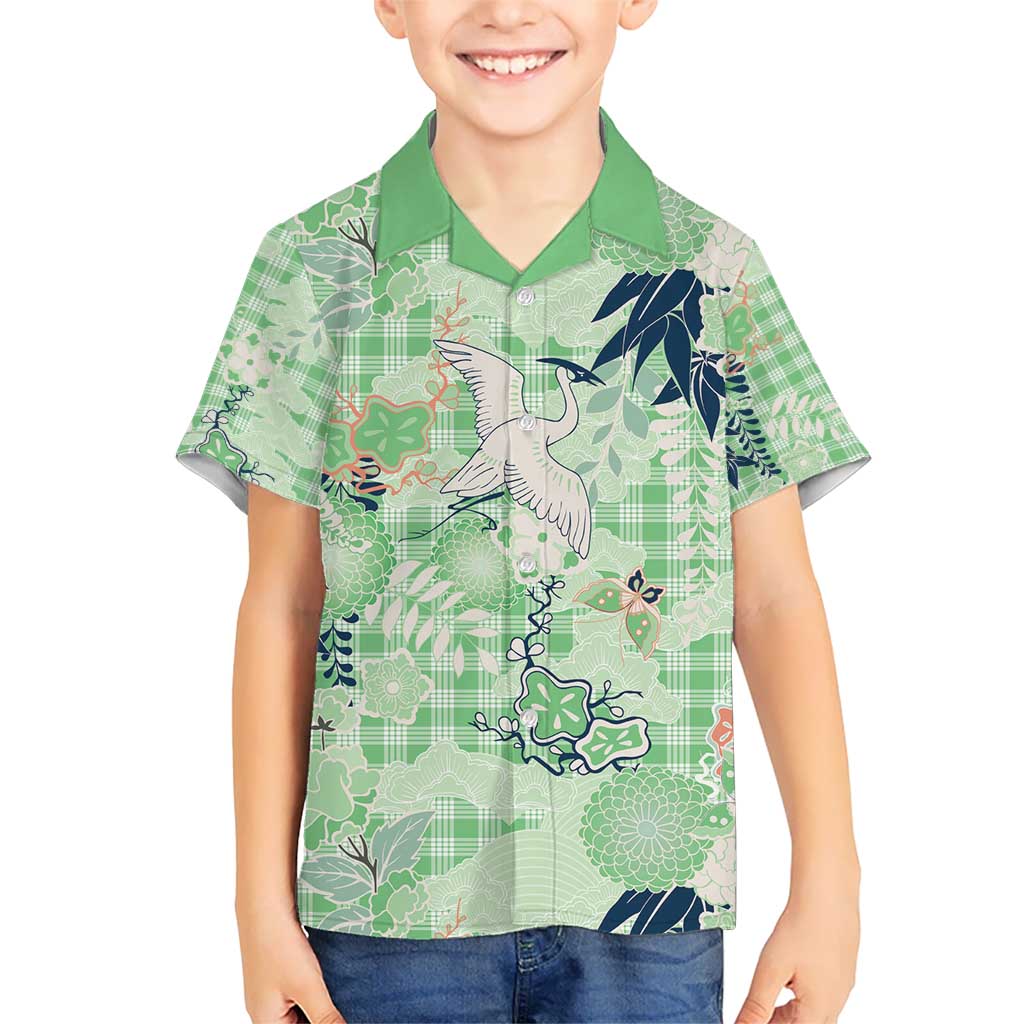 Green Palaka Crane and Flowers Hawaiian Shirt Japan Heritage Spirit LT9 - Polynesian Pride