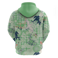 Green Palaka Crane and Flowers Hoodie Japan Heritage Spirit LT9 - Polynesian Pride
