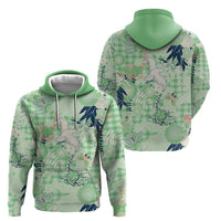 Green Palaka Crane and Flowers Hoodie Japan Heritage Spirit LT9 - Polynesian Pride