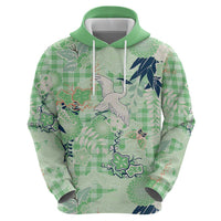 Green Palaka Crane and Flowers Hoodie Japan Heritage Spirit LT9 - Polynesian Pride