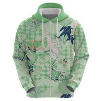 Green Palaka Crane and Flowers Hoodie Japan Heritage Spirit LT9 - Polynesian Pride
