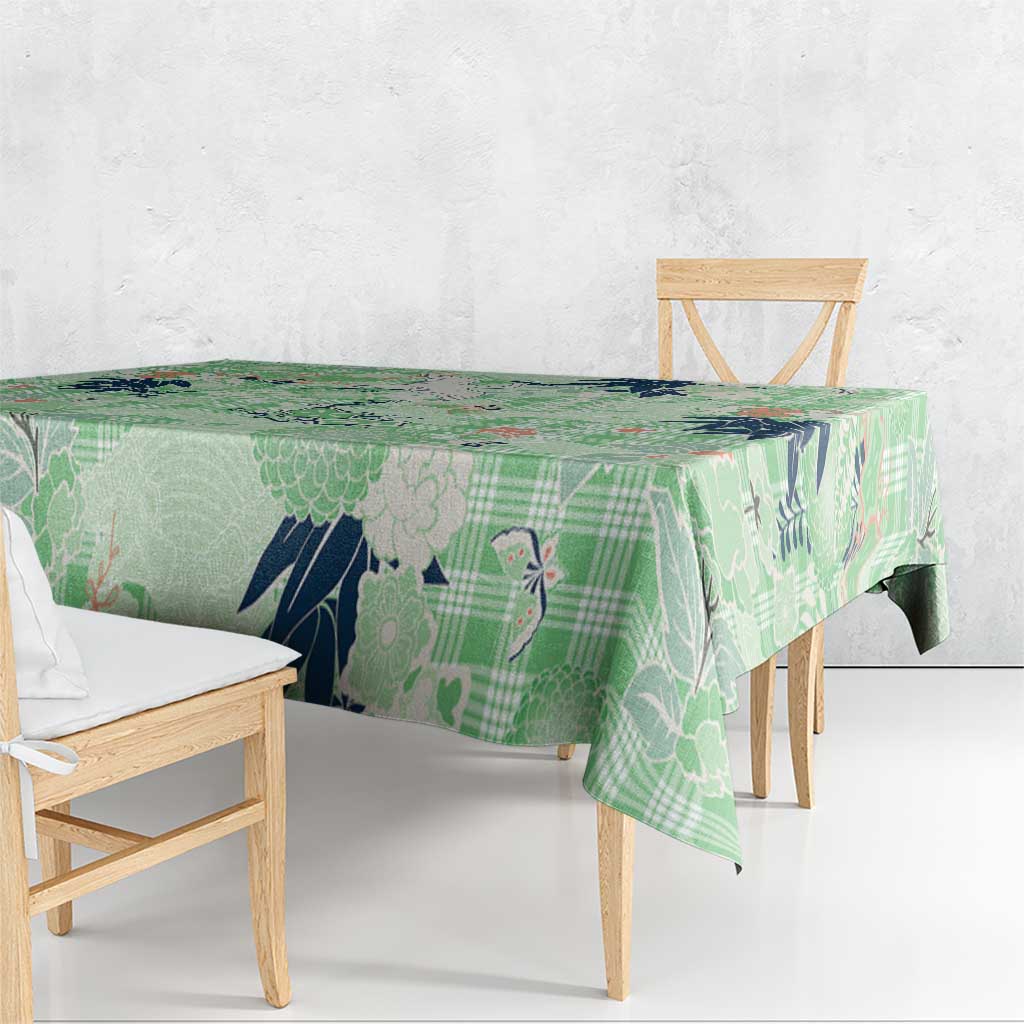 Green Palaka Crane and Flowers Tablecloth Japan Heritage Spirit LT9 - Polynesian Pride