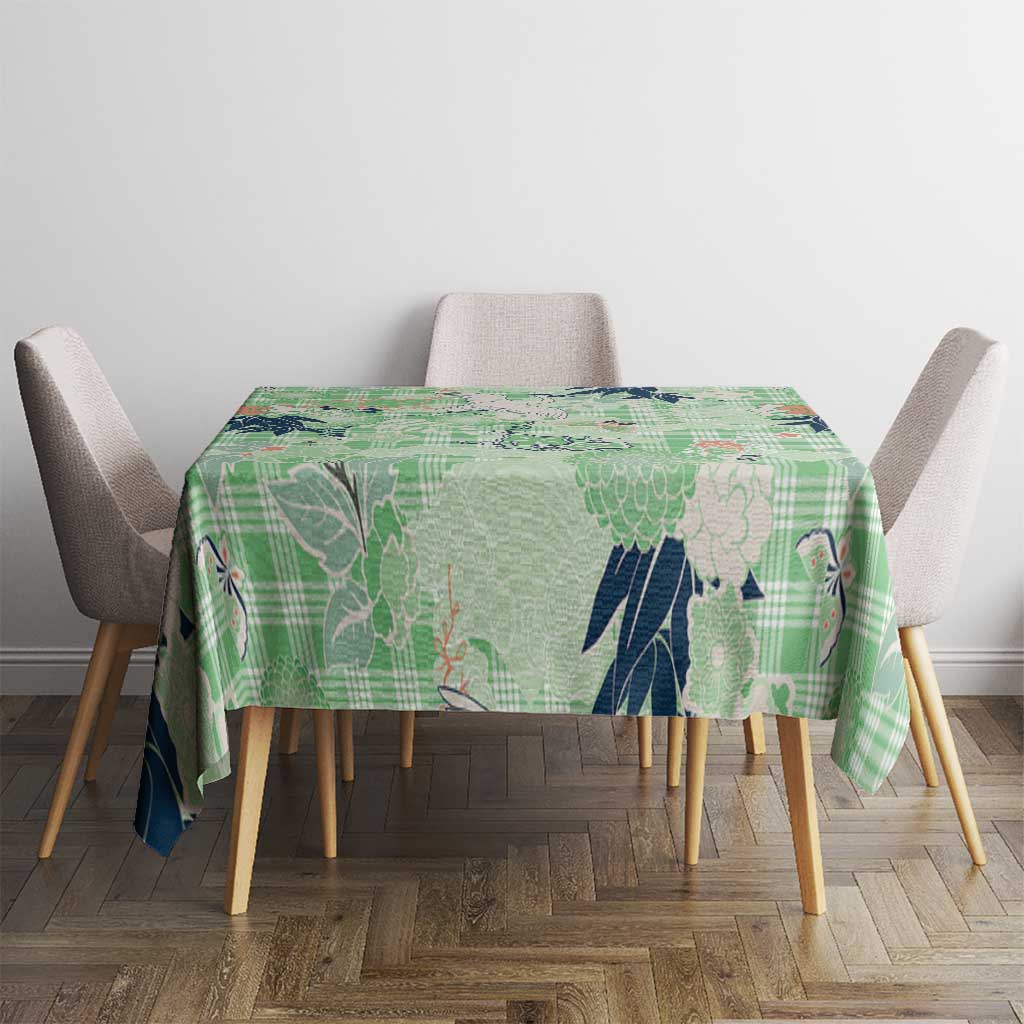 Green Palaka Crane and Flowers Tablecloth Japan Heritage Spirit LT9 - Polynesian Pride