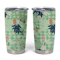Green Palaka Crane and Flowers Tumbler Cup Japan Heritage Spirit LT9 Green - Polynesian Pride