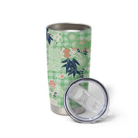 Green Palaka Crane and Flowers Tumbler Cup Japan Heritage Spirit LT9 - Polynesian Pride